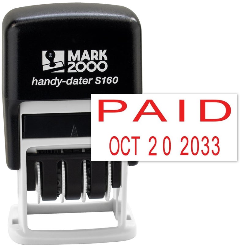 Rubber Stamp Creation Mark 2000 Self-Inking Rubber Date Office Stamp with Paid Phrase & Date - Red Ink (Handy-Dater S160), 12-Year Band - Image 1